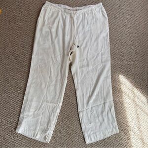 Soft Surroundings Cream Wide-Leg Drawstring Pants with white crane motif